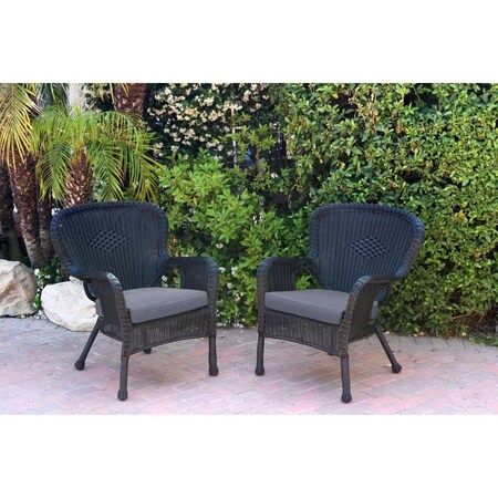 Jeco W00214-C-2-FS033 Windsor Black Resin Wicker Chair with Steel Blue Cushion, 2PK W00214-C_2-FS033